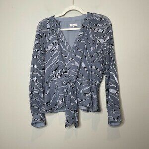 Parker Silk Blend Blue Velvet Zebra Print Tie Front Blouse Size XS